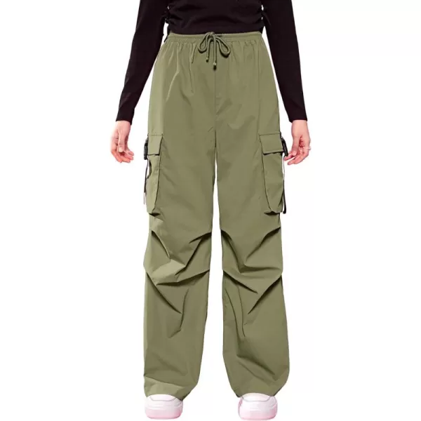 SweatyRocks Girl's Ruched Drawstring Waist Cargo Pants Straight Leg Trousers with Pocket