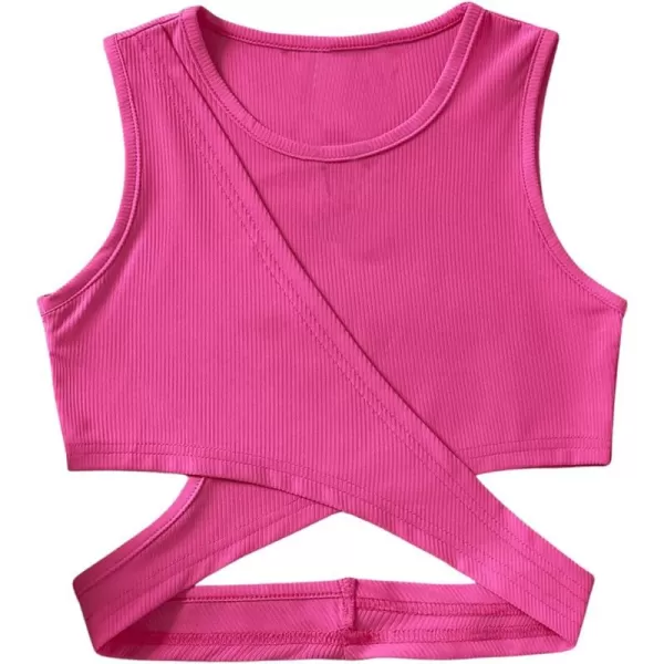 SweatyRocks Girl's Sleeveless Round Neck Criss Cross Wrap Top Ribbed Knit Crop Tank Tops
