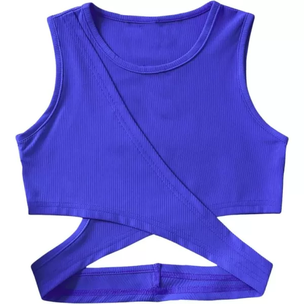 SweatyRocks Girl's Sleeveless Round Neck Criss Cross Wrap Top Ribbed Knit Crop Tank Tops