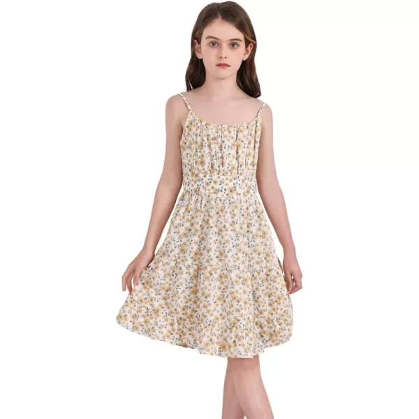 SweatyRocks Girl's Spaghetti Strap Ruched Cami Dress Floral Print Ruffle Flared Mini Dresses