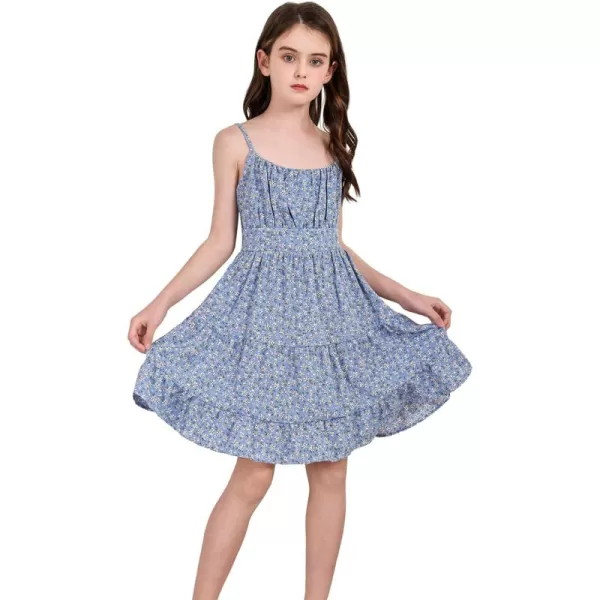 SweatyRocks Girl's Spaghetti Strap Ruched Cami Dress Floral Print Ruffle Flared Mini Dresses