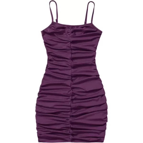 SweatyRocks Girl's Spaghetti Strap Solid Ruched Slim Fitted Cami Short Dress