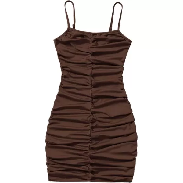 SweatyRocks Girl's Spaghetti Strap Solid Ruched Slim Fitted Cami Short Dress