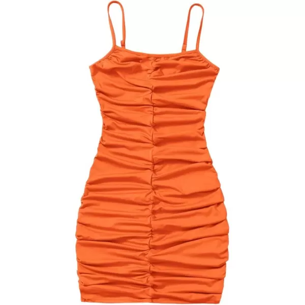 SweatyRocks Girl's Spaghetti Strap Solid Ruched Slim Fitted Cami Short Dress