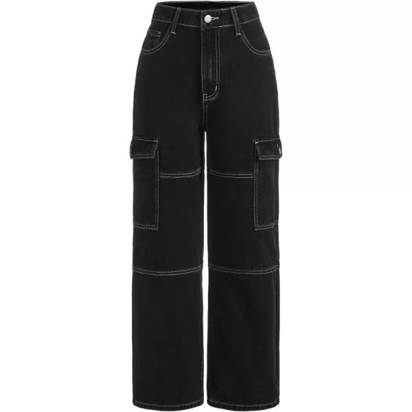 SweatyRocks Girl's Straight Leg Drop Waist Cargo Jeans Long Denim Pants with Flap Pocket