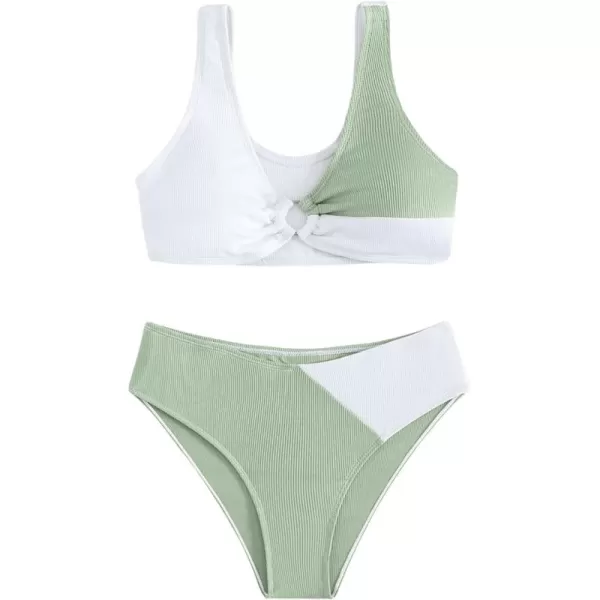 SweatyRocks Girl's Two Piece Color Block Swimsuit V Neck Ribbed Bikini Set Bathing Suit Beachwear