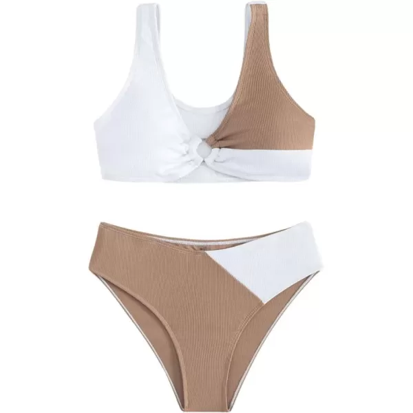 SweatyRocks Girl's Two Piece Color Block Swimsuit V Neck Ribbed Bikini Set Bathing Suit Beachwear