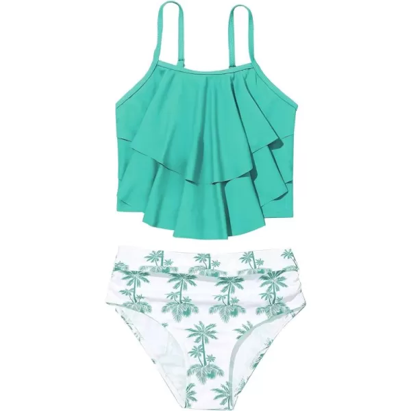 SweatyRocks Girl's Two Piece Swimsuit Graphic Print Ruffle Flounce Cute Bikini Set Bathing Suit