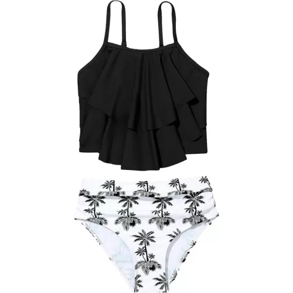 SweatyRocks Girl's Two Piece Swimsuit Graphic Print Ruffle Flounce Cute Bikini Set Bathing Suit