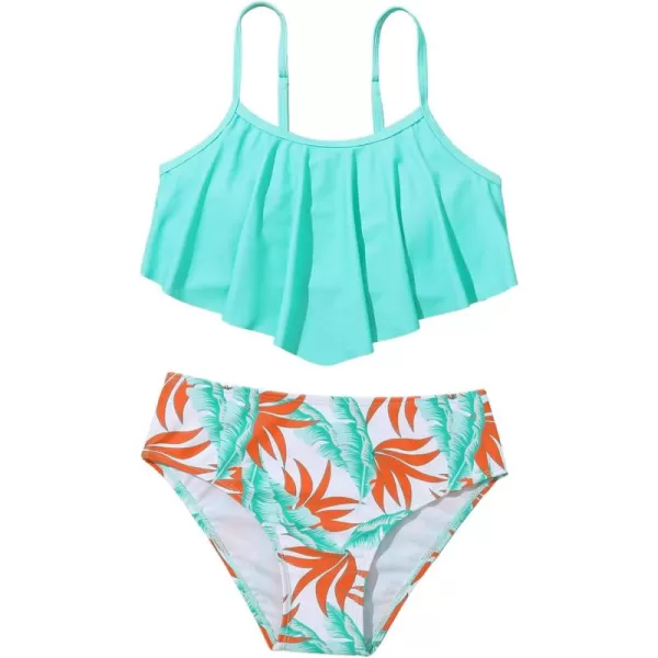 SweatyRocks Girl's Two Piece Swimsuit Graphic Print Ruffle Flounce Cute Bikini Set Bathing Suit