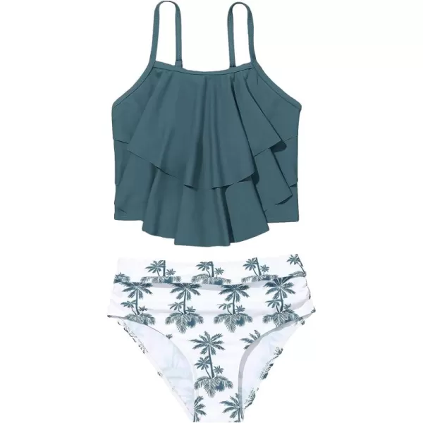 SweatyRocks Girl's Two Piece Swimsuit Graphic Print Ruffle Flounce Cute Bikini Set Bathing Suit