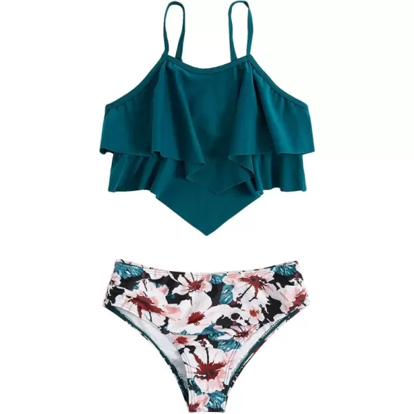 SweatyRocks Girl's Two Piece Swimsuit Graphic Print Ruffle Flounce Cute Bikini Set Bathing Suit