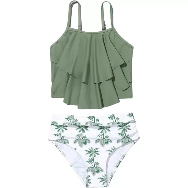 SweatyRocks Girl's Two Piece Swimsuit Graphic Print Ruffle Flounce Cute Bikini Set Bathing Suit