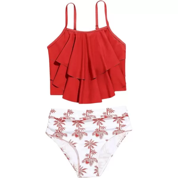 SweatyRocks Girl's Two Piece Swimsuit Graphic Print Ruffle Flounce Cute Bikini Set Bathing Suit