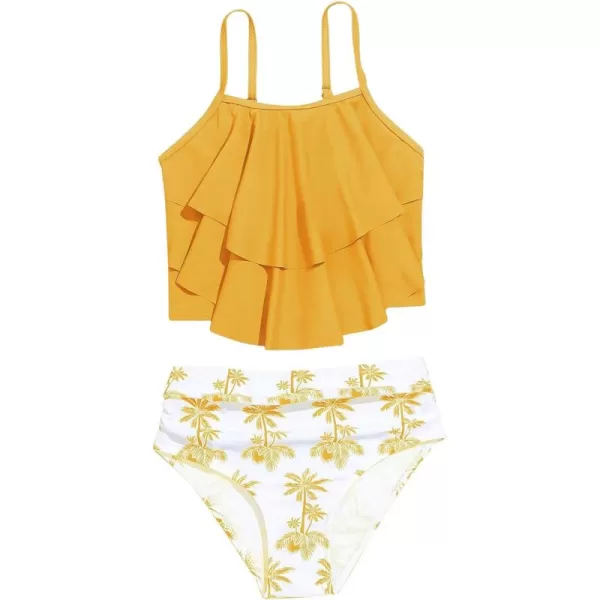SweatyRocks Girl's Two Piece Swimsuit Graphic Print Ruffle Flounce Cute Bikini Set Bathing Suit