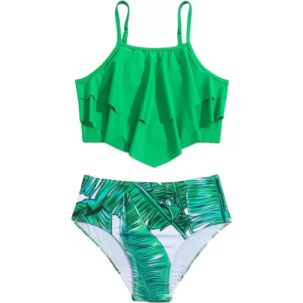 SweatyRocks Girl's Two Piece Swimsuit Graphic Print Ruffle Flounce Cute Bikini Set Bathing Suit