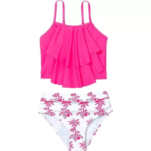 SweatyRocks Girl's Two Piece Swimsuit Graphic Print Ruffle Flounce Cute Bikini Set Bathing Suit