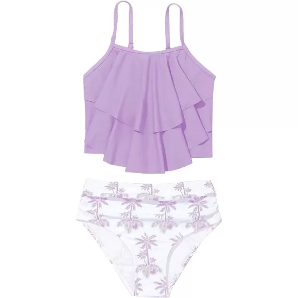 SweatyRocks Girl's Two Piece Swimsuit Graphic Print Ruffle Flounce Cute Bikini Set Bathing Suit
