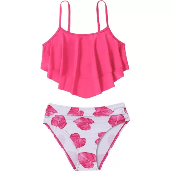 SweatyRocks Girl's Two Piece Swimsuit Graphic Print Ruffle Flounce Cute Bikini Set Bathing Suit