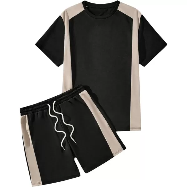 SweatyRocks Men's 2 Piece Outfit Colorblock Crew Neck Short Sleeve Tee Top and Drawstring Waist Shorts Set