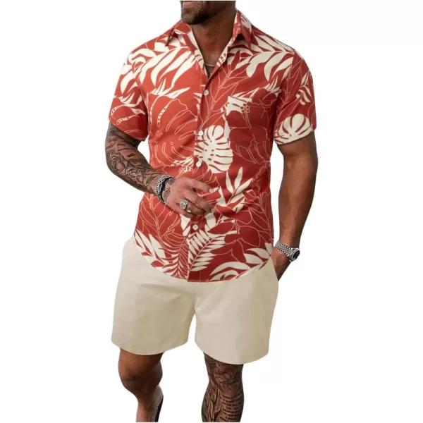 SweatyRocks Men's 2 Piece Outfits Tropical Print Button Down Shirt and Shorts Vacation Set