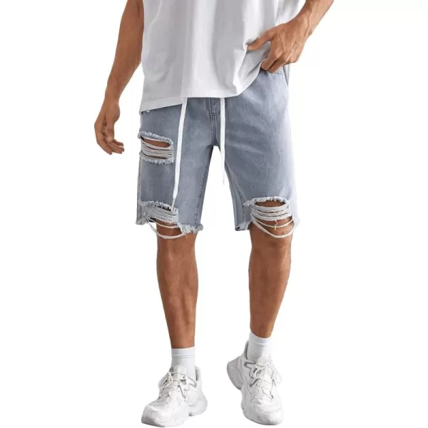 SweatyRocks Men's Drawstring Waist Ripped Jean Shorts Raw Hem Denim Bermuda Shorts