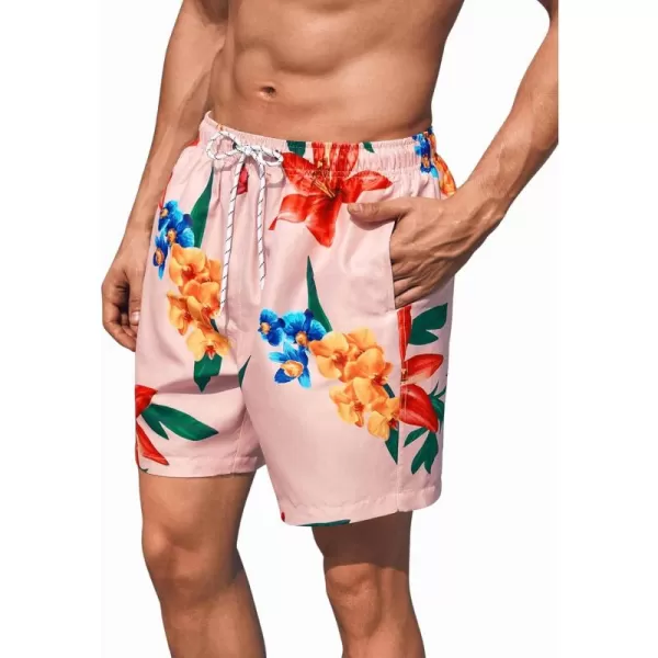 SweatyRocks Men's Floral Print Drawstring Waist Swim Trunks Straight Leg Beach Shorts with Pockets