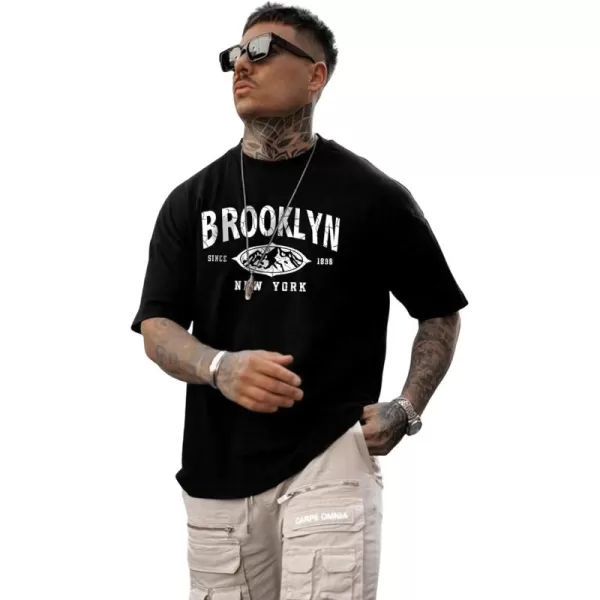 SweatyRocks Men's Letter Graphic Tee Short Sleeve Round Neck Drop Shoulder Top T-Shirt