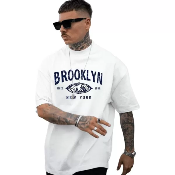 SweatyRocks Men's Letter Graphic Tee Short Sleeve Round Neck Drop Shoulder Top T-Shirt
