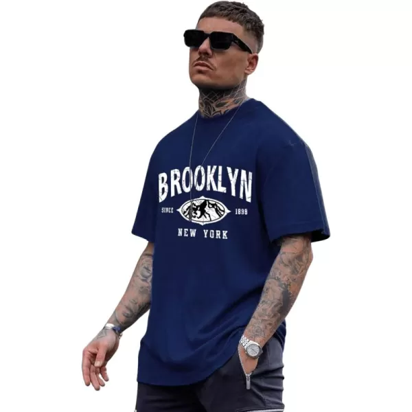 SweatyRocks Men's Letter Graphic Tee Short Sleeve Round Neck Drop Shoulder Top T-Shirt
