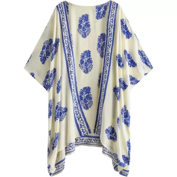 SweatyRocks Women Kimono Vintage Floral Beach Long Cover Up