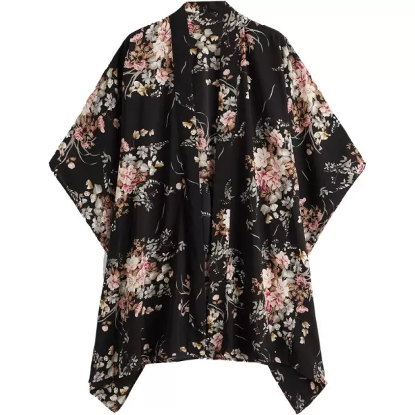 SweatyRocks Women Kimono Vintage Floral Beach Long Cover Up