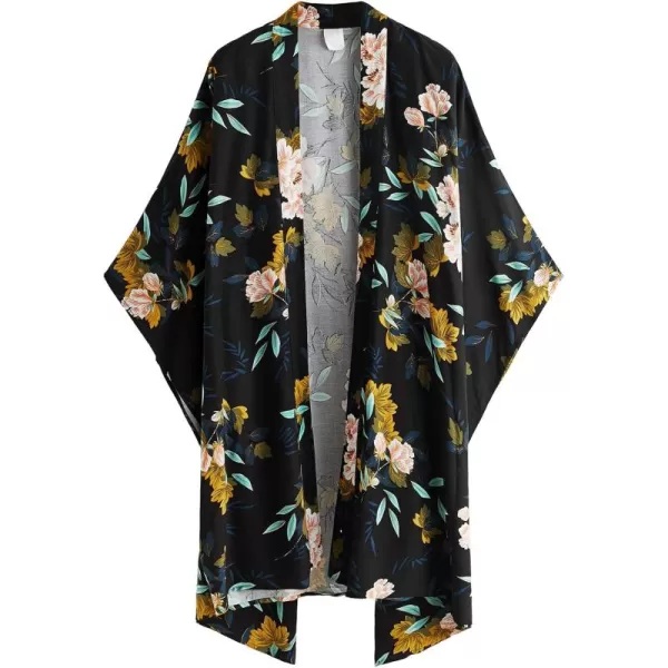 SweatyRocks Women Kimono Vintage Floral Beach Long Cover Up