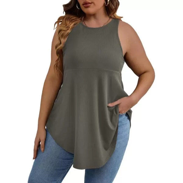 SweatyRocks Women' Loose Sleeveless Solid Color Casual Plain Tank Tops Plus Size Curved Hem Workout Summer Tee Tops