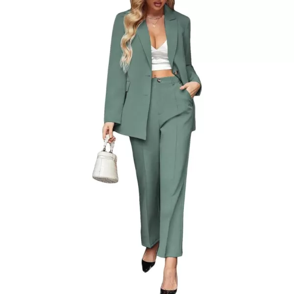 SweatyRocks Women's 2 Piece Blazer Set Button Front Long Sleeve Blazer and Pants Solid Business Office Suits Set