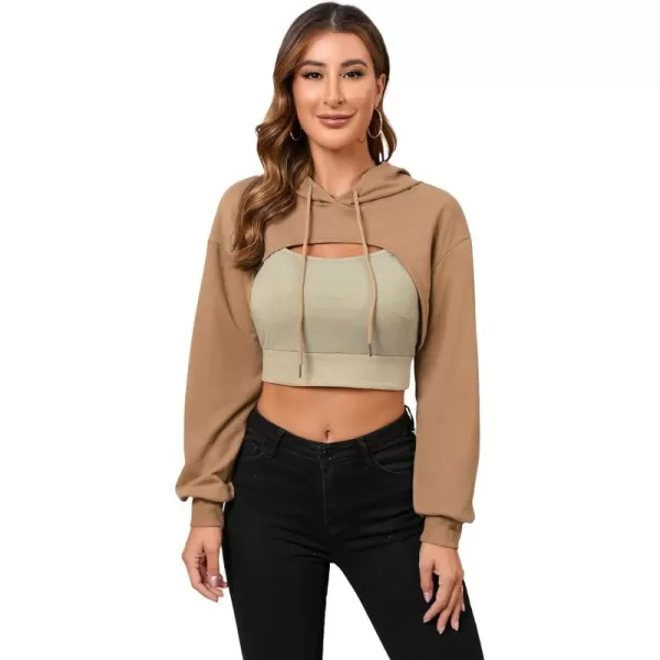SweatyRocks Women's 2 Piece Outfits Long Sleeve Pullover Crop Top Sweatshirts Hoodie And Cami Tank Top Set