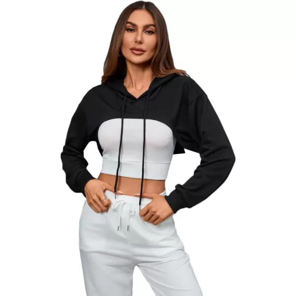 SweatyRocks Women's 2 Piece Outfits Long Sleeve Pullover Crop Top Sweatshirts Hoodie And Cami Tank Top Set