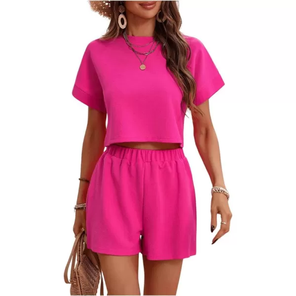 SweatyRocks Women's 2 Piece Outfits Round Neck Short Sleeve Crop Tee Top and Shorts Set