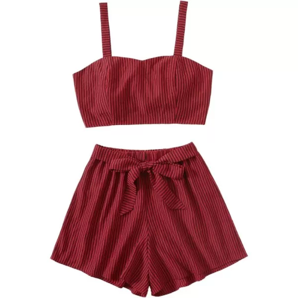 SweatyRocks Women's 2 Piece Outfits Summer Sleeveless Tie Back Crop Cami Top and Shorts Set