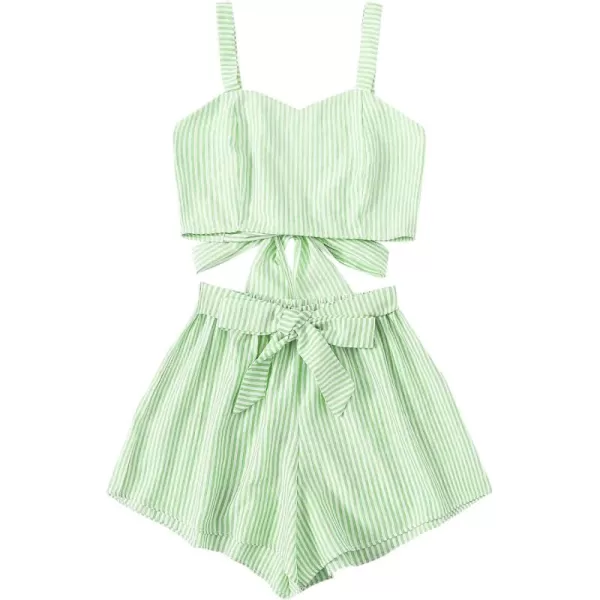 SweatyRocks Women's 2 Piece Outfits Summer Sleeveless Tie Back Crop Cami Top and Shorts Set