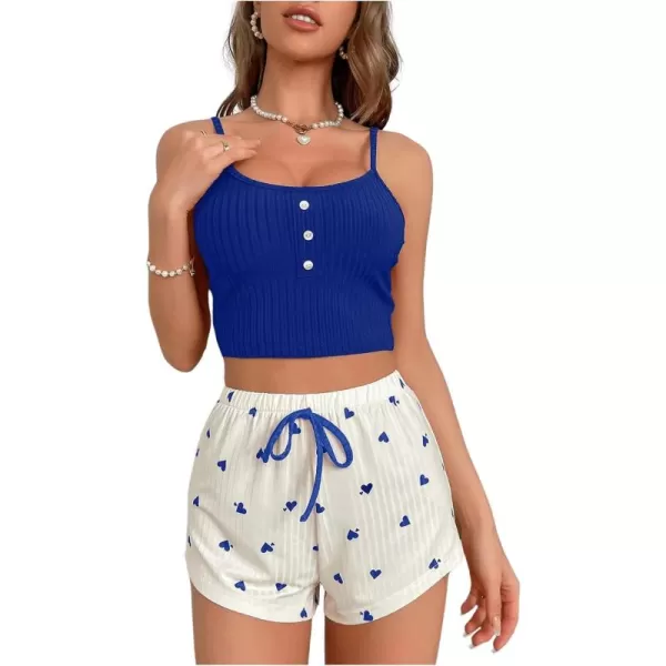 SweatyRocks Women's 2 Piece Pajama Set Button Front Crop Cami Top and Floral Print Shorts Set Sleepwear