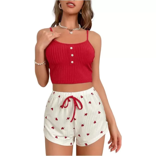 SweatyRocks Women's 2 Piece Pajama Set Button Front Crop Cami Top and Floral Print Shorts Set Sleepwear