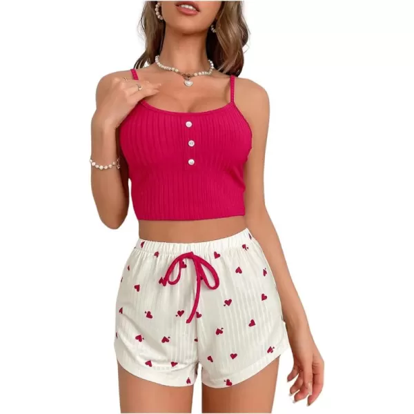 SweatyRocks Women's 2 Piece Pajama Set Button Front Crop Cami Top and Floral Print Shorts Set Sleepwear