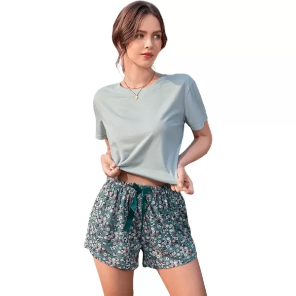 SweatyRocks Women's 2 Piece Pajama Set Graphic Short Sleeve Tee Shirt and Cute Plaid Shorts