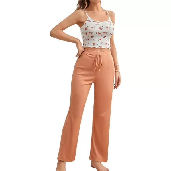 SweatyRocks Women's 2 Piece Pajama Set Lace Cami Top and Flare Pants PJ Set Loungewear