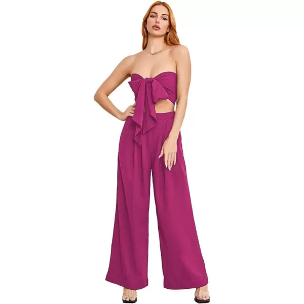 SweatyRocks Women's 2 Piece Sexy Outfits Sleeveless Tie Front Crop Top Wide Leg Pants Set