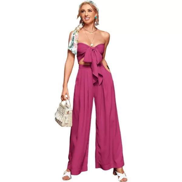 SweatyRocks Women's 2 Piece Sexy Outfits Sleeveless Tie Front Crop Top Wide Leg Pants Set