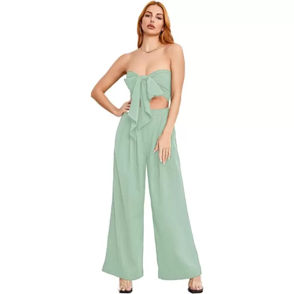 SweatyRocks Women's 2 Piece Sexy Outfits Sleeveless Tie Front Crop Top Wide Leg Pants Set