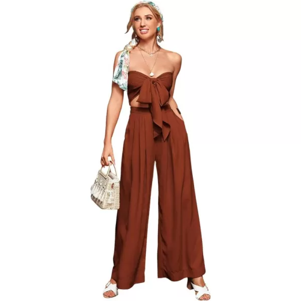 SweatyRocks Women's 2 Piece Sexy Outfits Sleeveless Tie Front Crop Top Wide Leg Pants Set