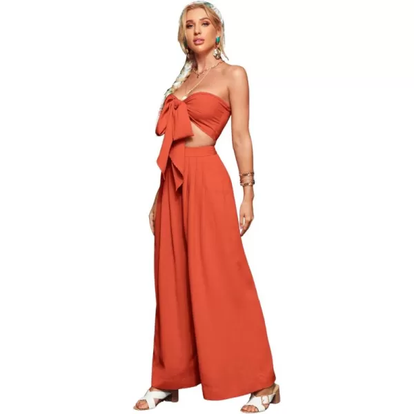 SweatyRocks Women's 2 Piece Sexy Outfits Sleeveless Tie Front Crop Top Wide Leg Pants Set